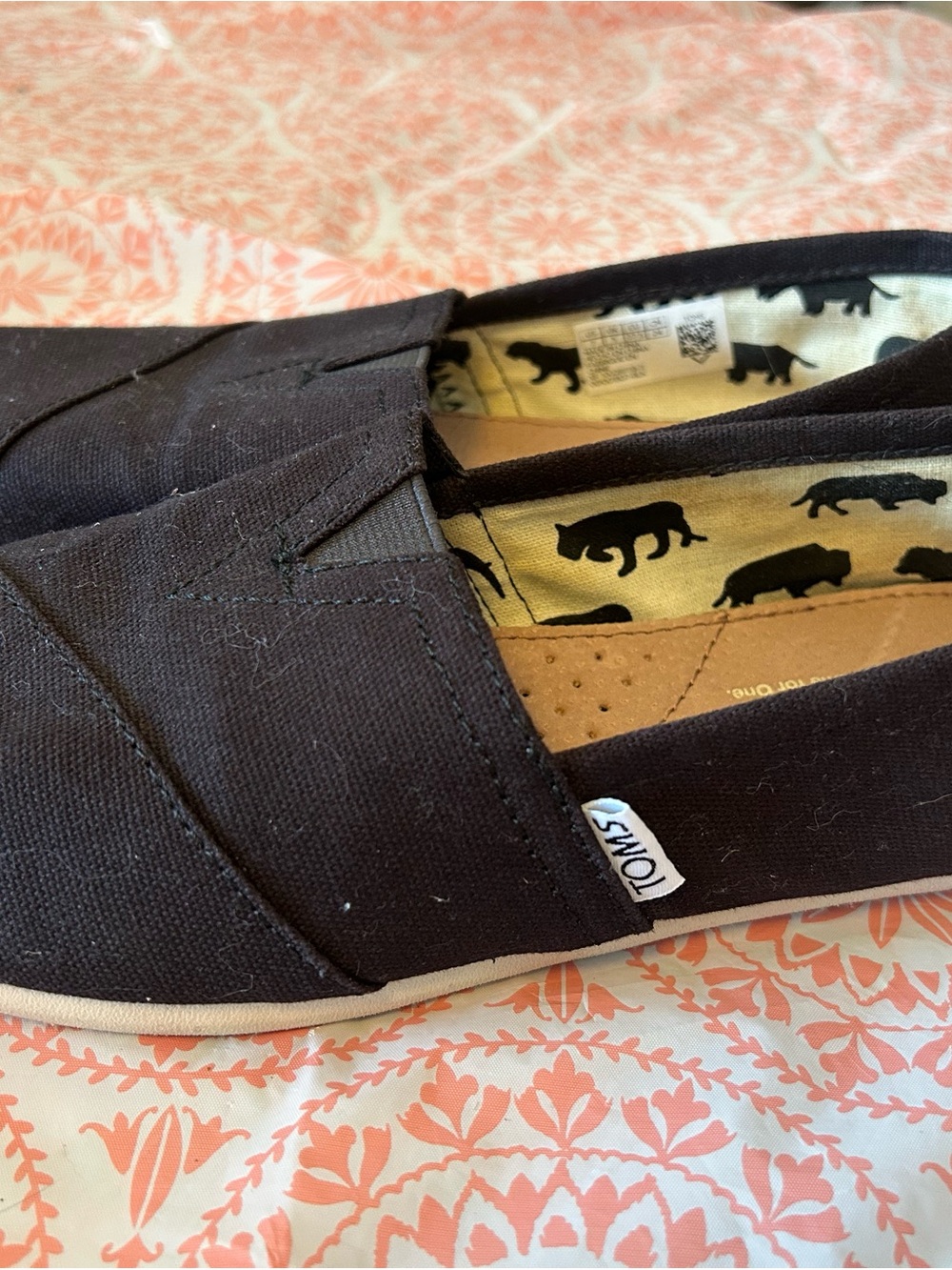 Toms Black Canvas Slip-On Shoes with Animal Print Lining 7